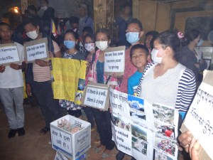 College students from near Langtang soliciting donations for their communities in Rasuwa district.  Boudha May 4, 2015  
